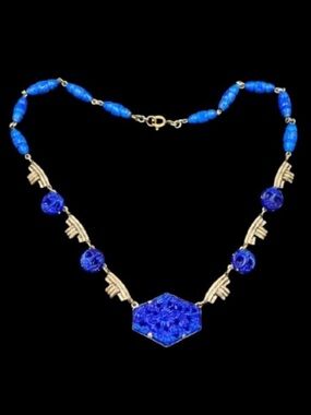 Art Deco Lapis Glass Necklace Made in Germany